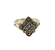 Sterling Silver Marcasite Tiered Front Deco Style Ring Modern c1990 Size K 1/2