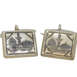 19th Century Middle Eastern Sterling Silver Niello Enamel Shirt Cufflinks