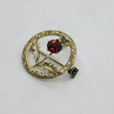 Scottish Sterling Silver Red Paste Set Thistle Brooch Pin Vintage c1950