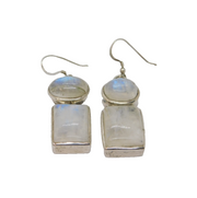 Pair of Sterling Silver Mexican Chunky 4 Moonstone Drop Earrings Vintage c1990