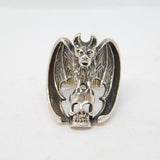 Chunky Sterling Silver Bat & Skull Bikers Ring Vintage c1990s