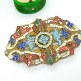 Victorian Austrian Gilt Metal Colourful Enamel Floral Nurses Buckle c1860 Antiqu