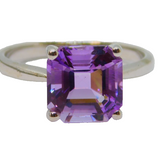 Sterling Silver Purple CZ Square Solitaire Dress Ring Vintage c1970 Size O