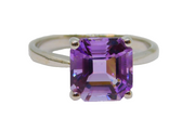 Sterling Silver Purple CZ Square Solitaire Dress Ring Vintage c1970 Size O