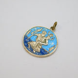 Sterling Silver Blue Enamel St Christopher Travel Charm Pendant Vintage c1970s