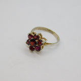 Sterling Silver 7 Garnet Cluster Dress Ring Vintage c1970 Size M 1/2