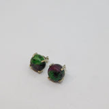 Pair of Sterling Silver Rainbow Flourite Round Stud Earrings Vintage c1970