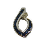 Sterling Silver 15 Sapphire Set Modernist Curved Open Leaf Pendant Vintage c1970