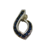 Sterling Silver 15 Sapphire Set Modernist Curved Open Leaf Pendant Vintage c1970