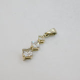 Sterling Silver Graduating Offset Squares CZ Drop Pendant Modern c2000s