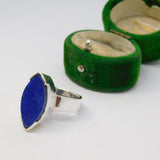 Sterling Silver Chunky Blue Goldstone Set Ring Vintage c1970 Size O