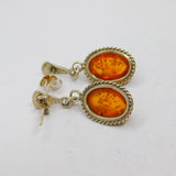 Pair of Sterling Silver Baltic Amber Deco Style Stud Drop Earrings Vintage c1970