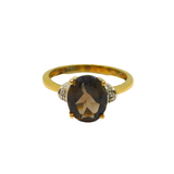 Gold On Sterling Silver Smoky Quartz & Diamond Dress Ring Modern c2000 Size O
