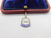 Sterling Silver & Enamel Derby Shield Charm Pendant Vintage c1970