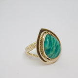 Sterling Silver Green & White Natural Stone Dress Ring Vintage c1970 Size L 1/2