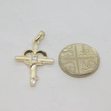 Sterling Silver CZ Intertwined Heart & Cross Charm Pendant Vintage c1970