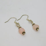 Pair of Sterling Silver Rose Quartz Beaded Hook Drop Earrings Vintage c1970