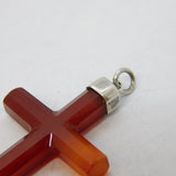 Victorian Sterling Silver Mounted Red Agate Cross Pendant Antique c1880s