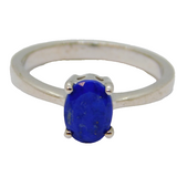 Sterling Silver Oval Faceted Blue Hardstone Dress Ring Vintage c1970 Size N 1/2