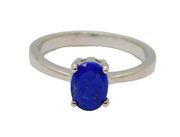 Sterling Silver Oval Faceted Blue Hardstone Dress Ring Vintage c1970 Size N 1/2