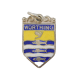 Sterling Silver Enamel Worthing Shield Charm Pendant Vintage c1970