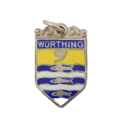 Sterling Silver Enamel Worthing Shield Charm Pendant Vintage c1970
