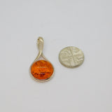 Sterling Silver Baltic Amber Peardrop Charm Pendant Contemporary c1990s