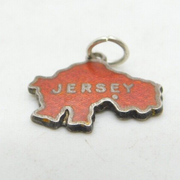 Sterling Silver & Red Enamel Jersey Outline Charm Vintage c1960