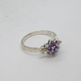 Sterling Silver Amethyst & White Topaz Cluster Dress Ring Vintage c1970 Size M