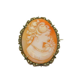 Sterling Silver Marcasite & Carved Shell Cameo Oval Brooch Pin Antique c1930s