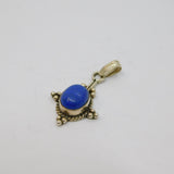 Sterling Silver Blue Hardstone Cabochon Drop Charm Pendant Vintage c1970