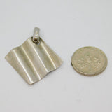 Italian Sterling Silver Wavy Offset Square Charm Pendant Vintage c1990s