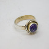 Sterling Silver Cabochon Amethyst Swirly Studio Band Ring Vintage c1970 Size N