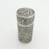 19th Century Chinese Sterling Silver Floral Pattern Pepper Shaker Antique c1880s