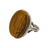 Sterling Silver Neo-Classical Tiger's Eye Intaglio Cameo Ring Vintage London