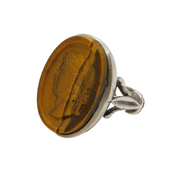 Sterling Silver Neo-Classical Tiger's Eye Intaglio Cameo Ring Vintage London