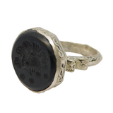 20th Century White Metal Ancient Style Onyx Centurion Intaglio Signet Ring c1920