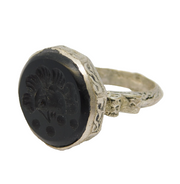20th Century White Metal Ancient Style Onyx Centurion Intaglio Signet Ring c1920