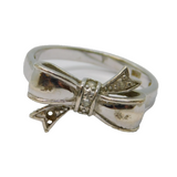 Sterling Silver Paste Set Bow Design Dress Ring Vintage c1970 Size T 1/2