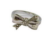 Sterling Silver Paste Set Bow Design Dress Ring Vintage c1970 Size T 1/2
