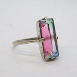Art Deco Sterling Silver Mounted Iris Glass Dress Ring Antique c1920s Art Deco