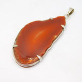 Sterling Silver Carnelian Banded Agate Slice Pendant Vintage c1970