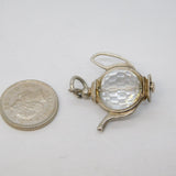 Sterling Silver Glass Set Teapot Charm Pendant Vintage c1970