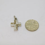 Sterling Silver Brushed Finish Paste Set Cross Charm Pendant Vintage c1970