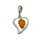 Sterling Silver Baltic Amber Curvy Open Heart Charm Pendant Vintage c1970