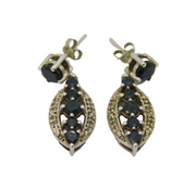 Pair of Sterling Silver Black Onyx & White Sapphire Stud Earrings Vintage c1990