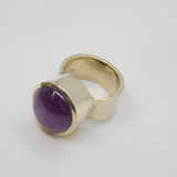 Sterling Silver Cabochon Amethyst Studio Statement Ring Vintage 1998 Size S 1/2