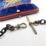Victorian Ladies Black Fabric Watch Chain with T-Bar & Dog Clip c1800 Antique