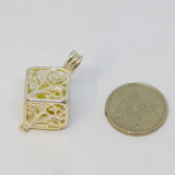Sterling Silver Filigree Opening Box With Bead Charm Pendant Vintage c1970