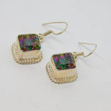 Pair of Sterling Silver Green/Purple Crystal Hook Drop Earrings Vintage c1990